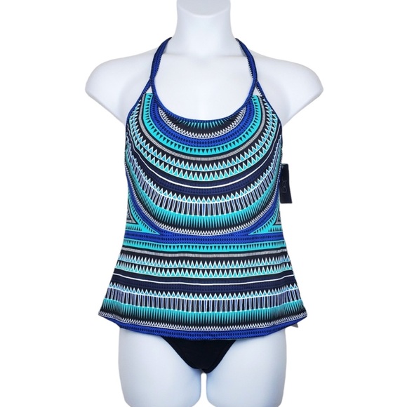 Jag Blue and Black Geometric Tankini Top - Picture 1 of 7